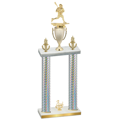 Double Silver Carbon Fiber Third Place Lacrosse Trophy