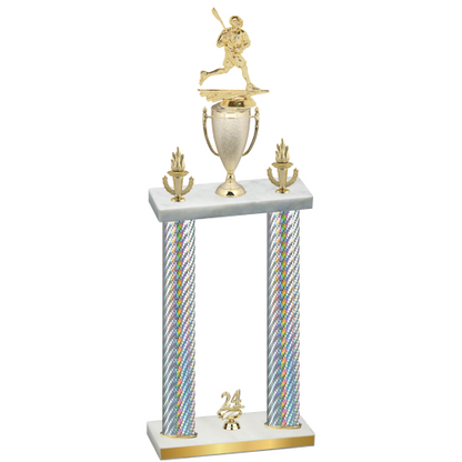 Double Silver Carbon Fiber Year Lacrosse Trophy