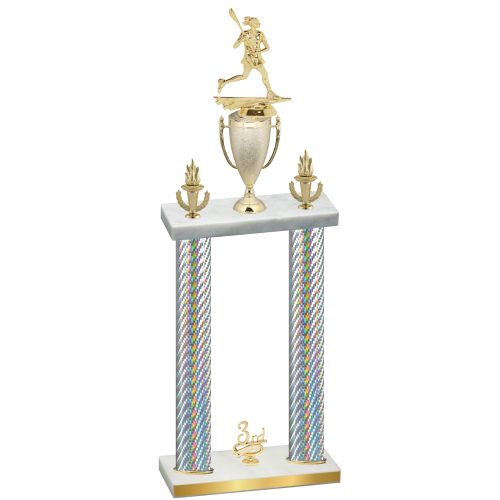 Double Silver Carbon Fiber Third Place Lacrosse Trophy