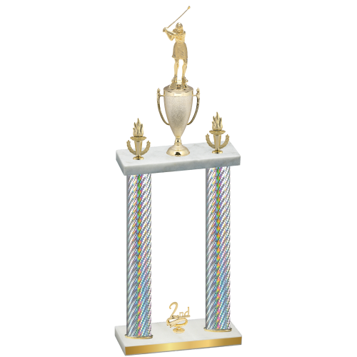 Double Silver Carbon Fiber Second Place Golf Trophy