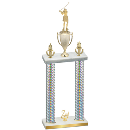 Double Silver Carbon Fiber Second Place Golf Trophy