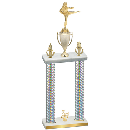 Double Silver Carbon Fiber Third Place Karate Trophy