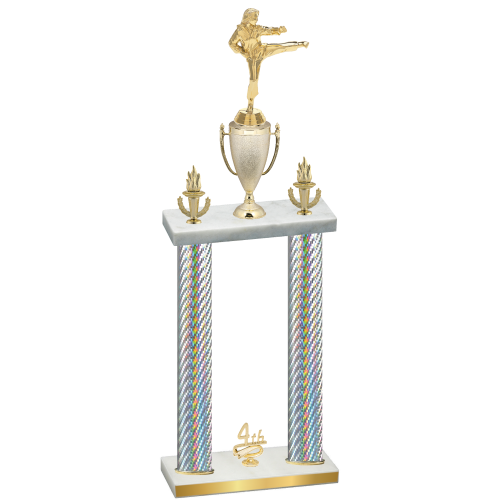 Double Silver Carbon Fiber Fourth Place Karate Trophy