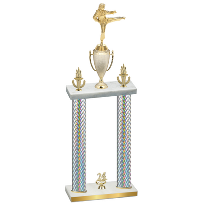 Double Silver Carbon Fiber Year Karate Trophy