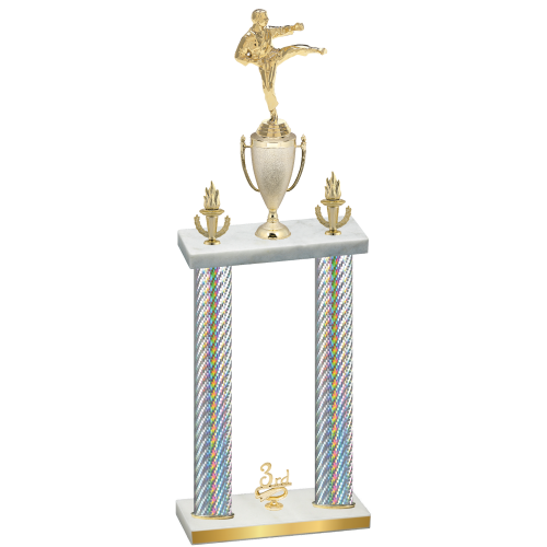 Double Silver Carbon Fiber Third Place Karate Trophy
