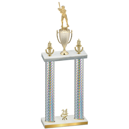 Double Silver Carbon Fiber Year Baseball Trophy