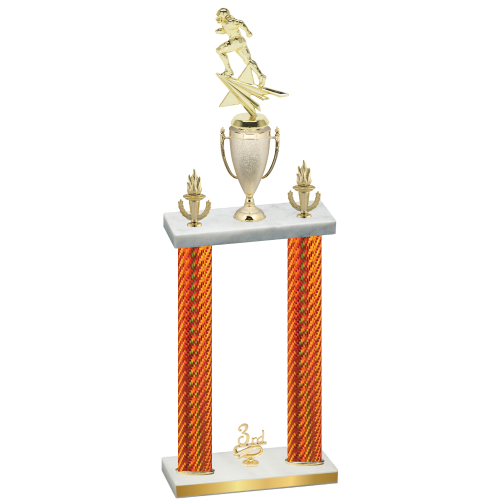 Double Orange Carbon Fiber Third Place Football Trophy