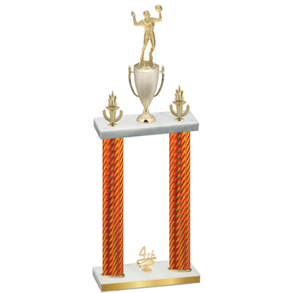 Double Orange Carbon Fiber Fourth Place Volleyball Trophy