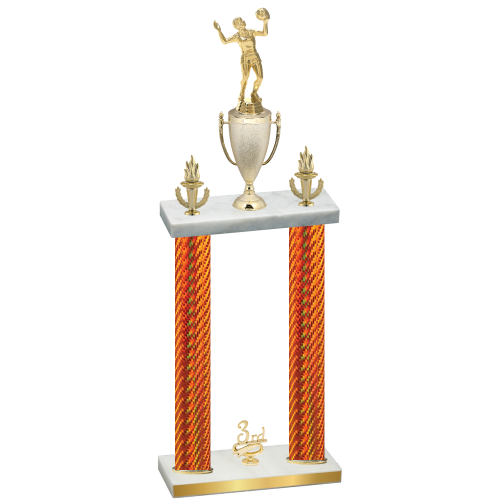 Double Orange Carbon Fiber Third Place Volleyball Trophy