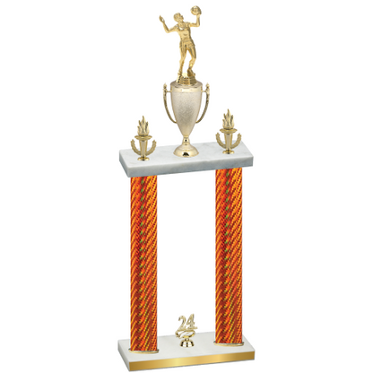 Double Orange Carbon Fiber Year Volleyball Trophy