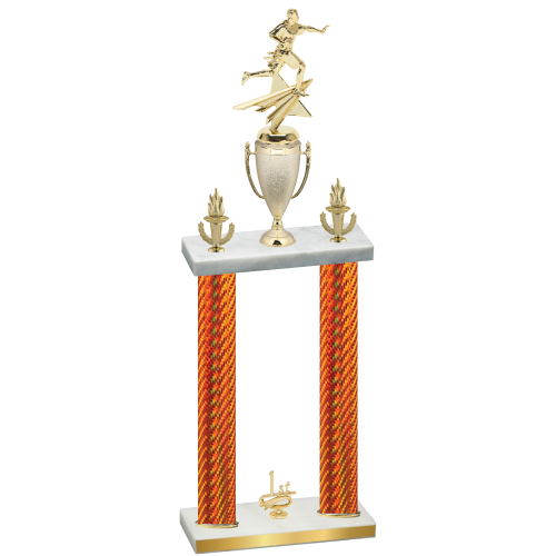 Double Orange Carbon Fiber First Place Flag Football Trophy