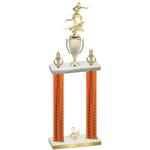 Double Orange Carbon Fiber Second Place Flag Football Trophy