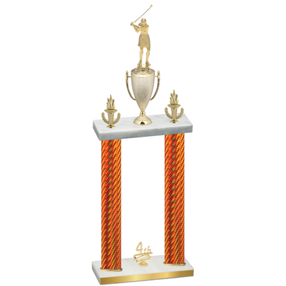 Double Orange Carbon Fiber Fourth Place Golf Trophy