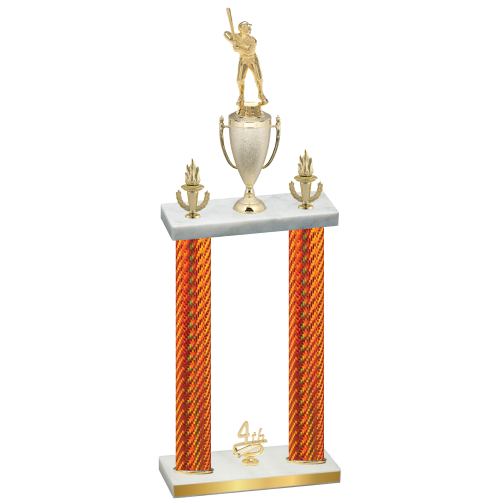 Double Orange Carbon Fiber Fourth Place Baseball Trophy