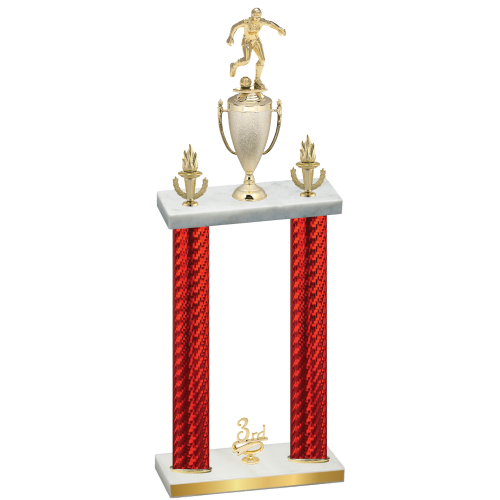 Double Red Carbon Fiber Third Place Soccer Trophy