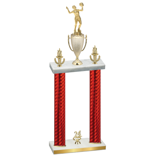 Double Red Carbon Fiber Year Volleyball Trophy
