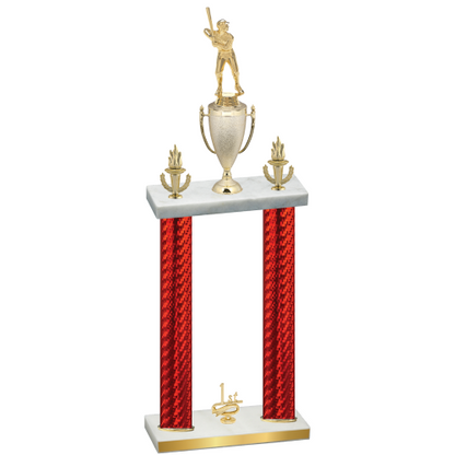 Double Red Carbon Fiber First Place Baseball Trophy