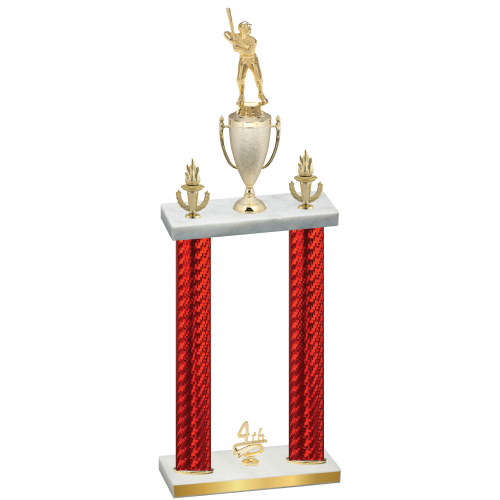 Double Red Carbon Fiber Fourth Place Baseball Trophy