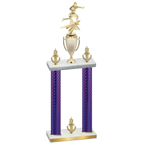 Double Purple Carbon Fiber Victory Flag Football Trophy