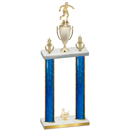 Double Blue Glacier Third Place Soccer Trophy