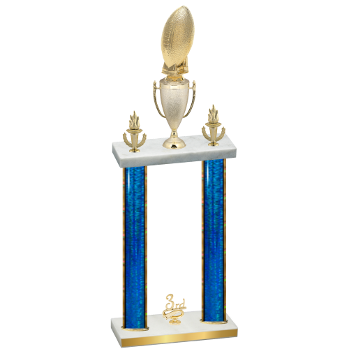 Double Blue Glacier Third Place Football Trophy