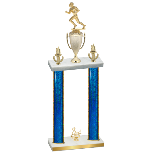Double Blue Glacier Third Place Football Trophy