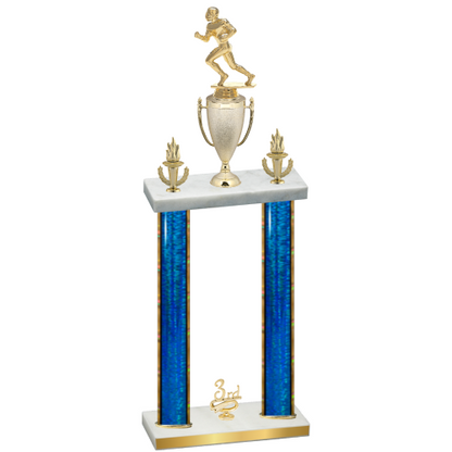 Double Blue Glacier Third Place Football Trophy