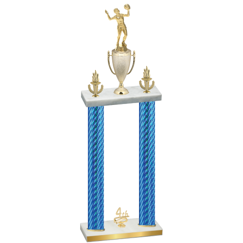 Double Blue Carbon Fiber Fourth Place Volleyball Trophy