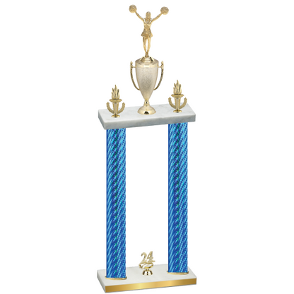 Double Blue Carbon Fiber Year Cheerleading Trophy