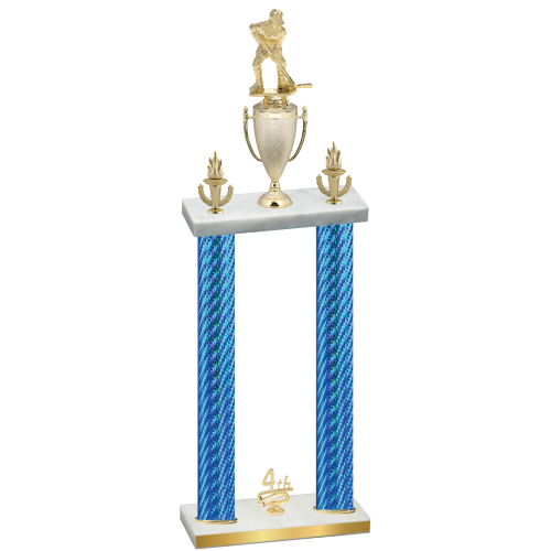 Double Blue Carbon Fiber Fourth Place Hockey Trophy