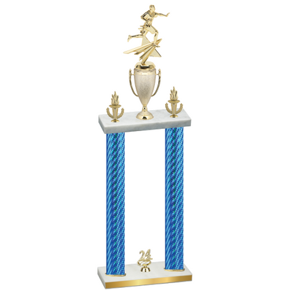 Double Blue Carbon Fiber Year Flag Football Trophy
