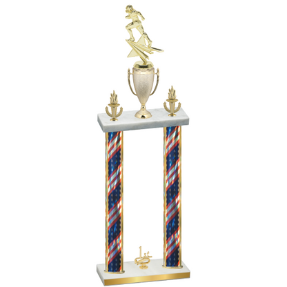 Double Flag USA First Place Football Trophy