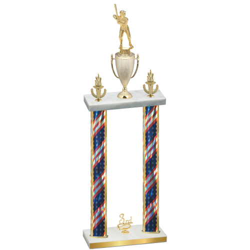 Double Flag USA Third Place Baseball Trophy
