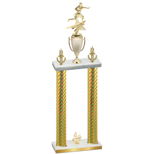 Double Gold Carbon Fiber Fourth Place Flag Football Trophy