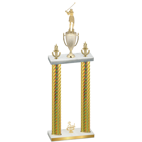 Double Gold Carbon Fiber Third Place Golf Trophy