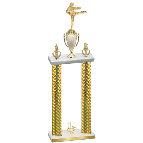 Double Gold Carbon Fiber Third Place Karate Trophy