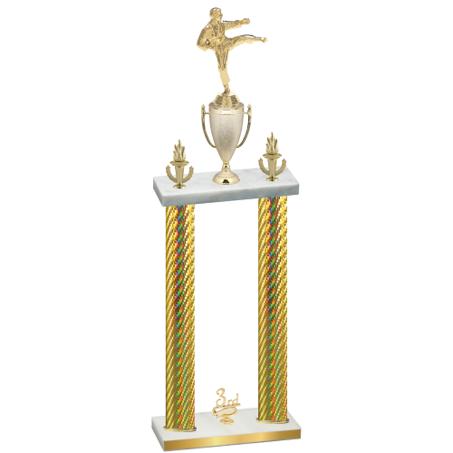 Double Gold Carbon Fiber Third Place Karate Trophy