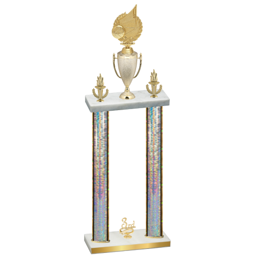 Double Silver Glacier Third Place Volleyball Trophy