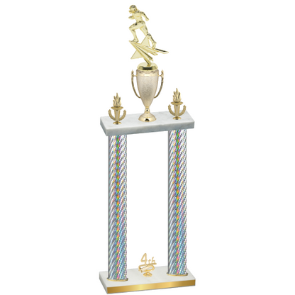 Double Silver Carbon Fiber Fourth Place Football Trophy