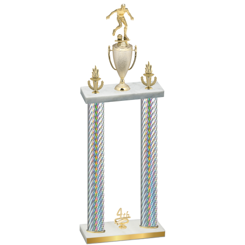 Double Silver Carbon Fiber Fourth Place Soccer Trophy