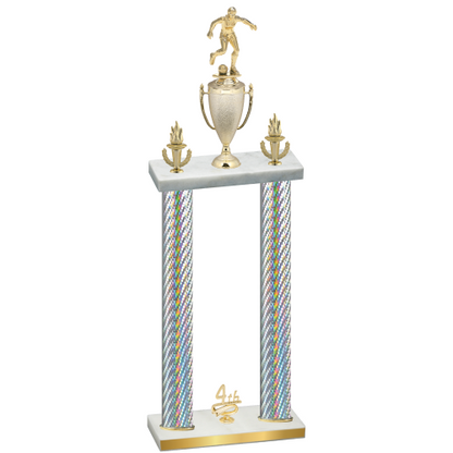 Double Silver Carbon Fiber Fourth Place Soccer Trophy