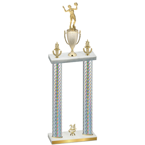 Double Silver Carbon Fiber Year Volleyball Trophy