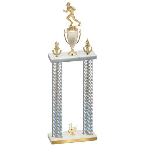Double Silver Carbon Fiber Third Place Football Trophy