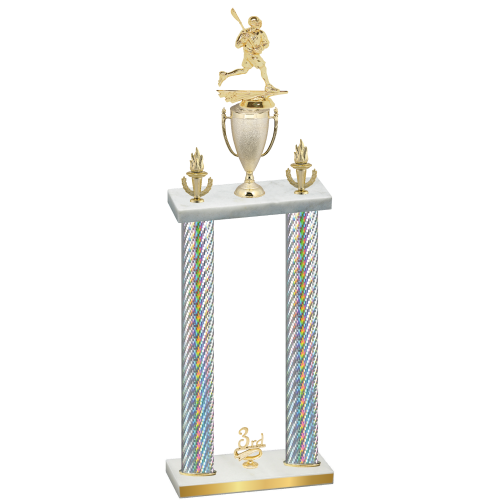 Double Silver Carbon Fiber Third Place Lacrosse Trophy