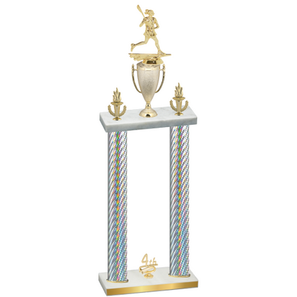 Double Silver Carbon Fiber Fourth Place Lacrosse Trophy