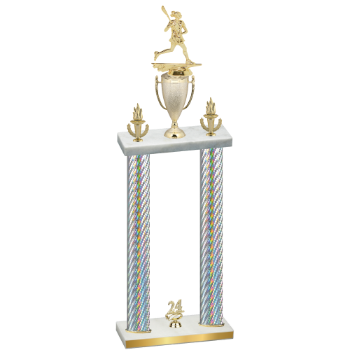 Double Silver Carbon Fiber Year Lacrosse Trophy
