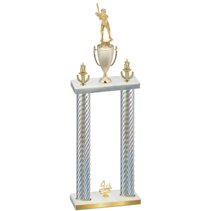 Double Silver Carbon Fiber Fourth Place Baseball Trophy