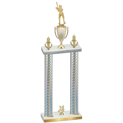 Double Silver Carbon Fiber Year Baseball Trophy