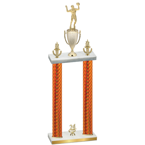 Double Orange Carbon Fiber Year Volleyball Trophy