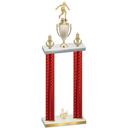 Double Red Carbon Fiber Third Place Soccer Trophy